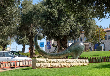 SAFED, ISRAEl - SEPTEMBER 25, 2017: Abstract urban sculpture in a park in Safedのeditorial素材