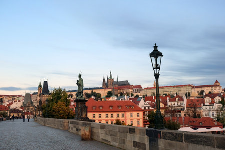 PRAGUE, CZECH REPUBLIC - OCTOBER 19, 2021: View of Hradcany from Charles Bridge in the early morningのeditorial素材
