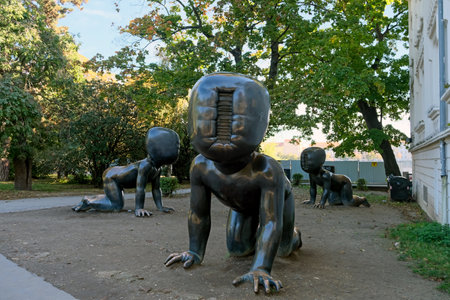 PRAGUE, CZECH REPUBLIC - OCTOBER 18, 2021; Sculptures Babies on Kampa Island in Pragueのeditorial素材