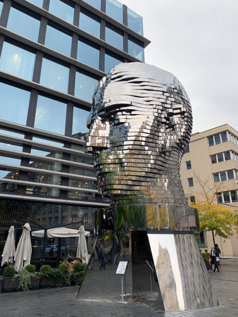 PRAGUE, CZECH REPUBLIC - OCTOBER 14, 2021: Franz Kafka's head sculpture in Prague a work of kinetic artのeditorial素材
