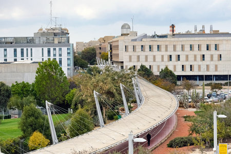 BEER SHEVA, ISRAEL - MARCH 23, 2022: Pedestrian bridge from the railway station to the Ben Gurion University in Beer Shevaのeditorial素材