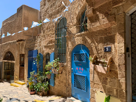 JAFFA, ISRAEL - MAY 22, 2022: Narrow street in the historical part of the city of Jaffaのeditorial素材