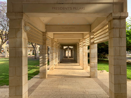 BEER SHEVA, ISRAEL - MAY 30, 2022: Presidents pillars in the campus of Ben Gurion University in Beer Shevaのeditorial素材