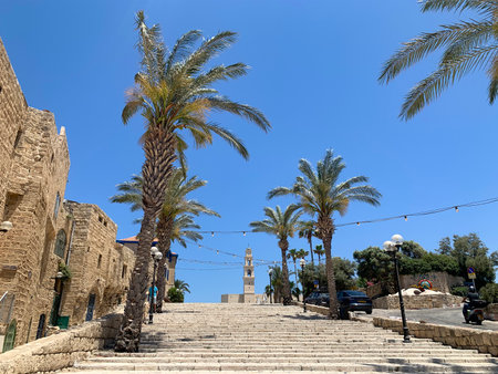 JAFFA, ISRAEL - MAY 22, 2022: The central part of the Old City of Jaffa. Stairs leading to St. Peter's Churchのeditorial素材