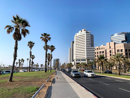 TEL AVIV, ISRAEL - MAY 22, 2022: Street along the Mediterranean Sea in Tel Avivのeditorial素材