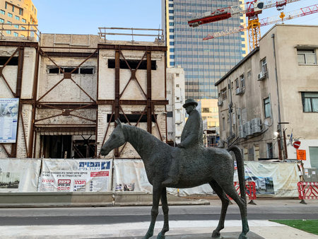 TEL AVIV, ISRAEL - MAY 22, 2022: Horse monument to the first mayor Tel Aviv Meir Dizengof opposite the House of Independence on Restorationのeditorial素材