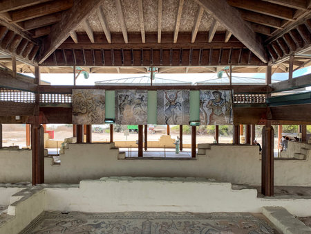 TZIPORI, ISRAEL - OCTOBER 20, 2022: Mosaic floors in a wealthy home in the archaeological park of Sepphoris (Tzipori)のeditorial素材