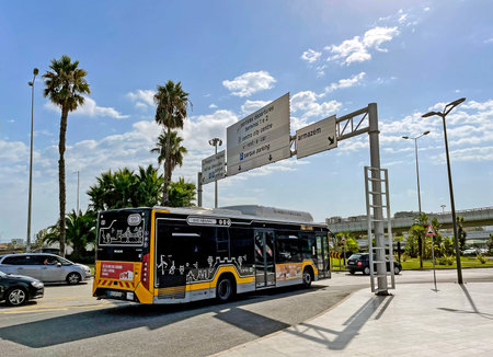 LISBON, PORTUGAL - SEPTEMBER 19, 2022: Gas powered shuttle at Humberto Delgado Airport in Lisbon