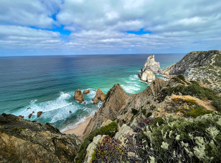 Rocky coast at Cape Roca, the westernmost point of the Eurasian continentの写真素材