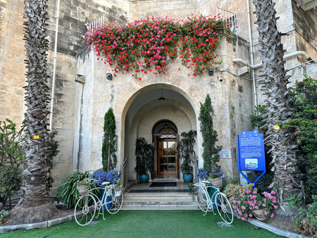 JERUSALEM, ISRAEL - MAY 09, 2023: Entrance to the hotel of the St Andrew's Scots Memorial Churchのeditorial素材
