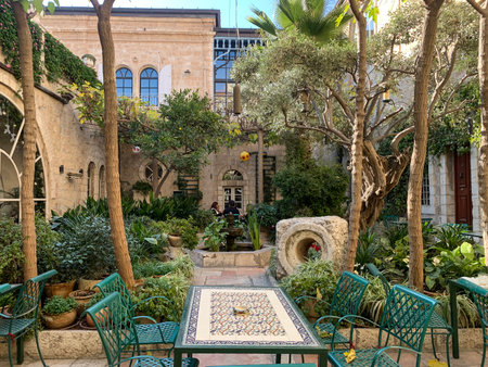 JERUSALEM, ISRAEL - JANUARY 23, 2023: Courtyard at the American Colony Boutique Hotel in East Jerusalemのeditorial素材