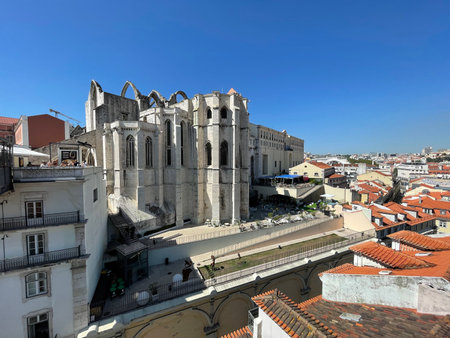 LISBON, PORTUGAL - SEPTEMBER 22, 2012: View from the observation deck Santa Justa Lift at the Archaeological museum Carmo Conventのeditorial素材