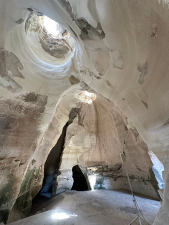 Huge caverns of the Bell Caves in Beit Guvrin-Maresha National Park in Israelの写真素材