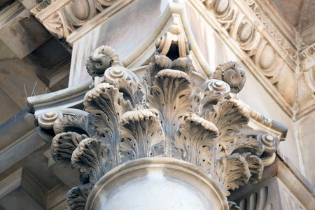JERUSALEM, ISRAEL - JUNE 07, 2024: Capital of a column of the Church of All Nations in Jerusalem