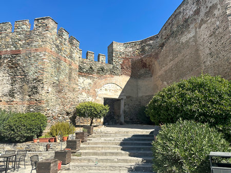 The ancient fortress wall of Thessaloniki and passage named after Anna Palaeologusの写真素材