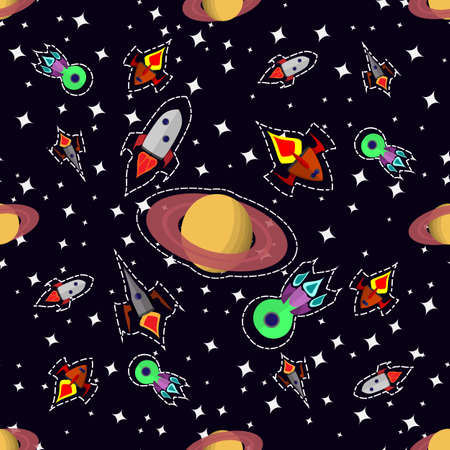 Space seamless pattern sarurn planet cosmic starのイラスト素材