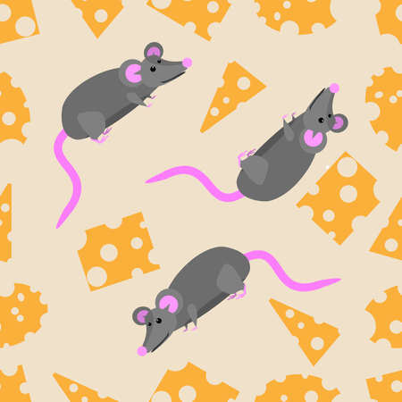 Cheese seamless texture with little grey mouse on it cheeseのイラスト素材