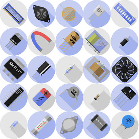Vector set of icons of electronic componentsのイラスト素材