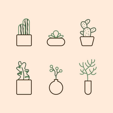 Icons in a linear style with domestic plantsのイラスト素材