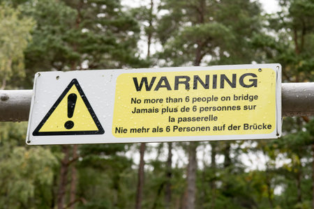 Warning sign about maximal bridge load at foot bridge over Corrieshalloch Gorge and Falls of...