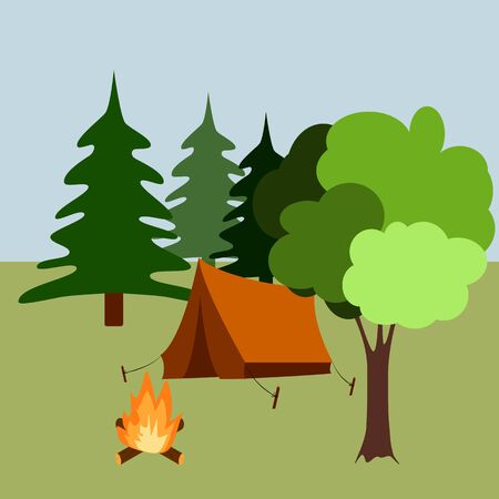 Hiking and outdoor recreation concept with flat camping travel icons vector illustrationのイラスト素材