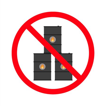 Stop oil barrel. Fuel is forbidden. Frozen barrel. Red forbidden sign. Ban toxic wasteのイラスト素材