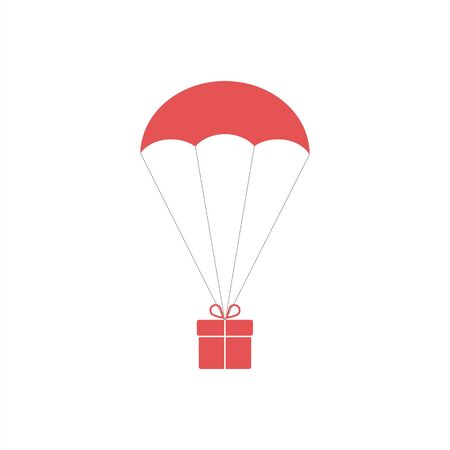 The gift box flying on red parachute. Used linear gradients.のイラスト素材