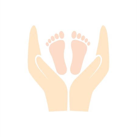Hands holding baby foot - protection symbol. PS10のイラスト素材