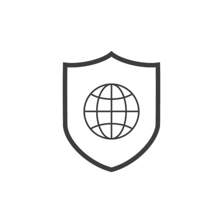 Global Protection Shield line icon. linear style sign for mobile concept and web design. Shield with globe outline vector icon.のイラスト素材