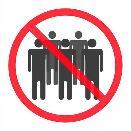 Social distancing - ban on gathering - prohibition of assembly symbols for two, three, four, five or more people. Isolated vector illustration on white background.のイラスト素材