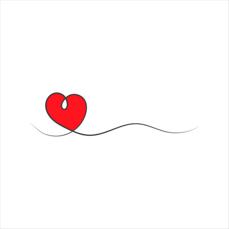Continuous one line drawing of red heart isolated on white background. EPS10 vector illustration for banner, template, poster, web, app, valentine's card, wedding.のイラスト素材