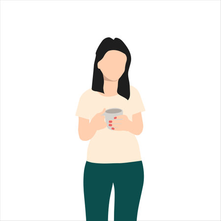 beautiful woman drinking hot coffee cup isolated vector illustration. Coffee concept background. EPS10のイラスト素材