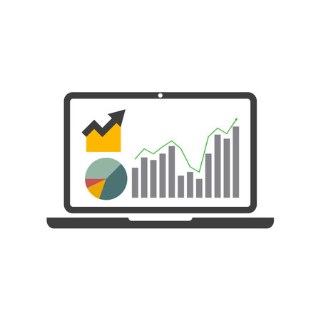 vector image of laptop with business graph in flat style on white background. EPS10のイラスト素材