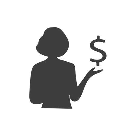 Girl or young woman holding a dollar icon. Vectorのイラスト素材