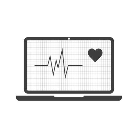 Medical heart scan icon in black flat shape design isolated on white backgroundのイラスト素材