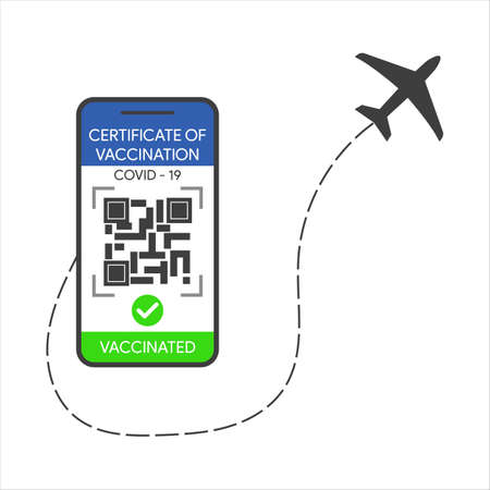 smartphone with qr code on the screen. Travel authorization concept with vaccine passport and digital health pass, European Green Pass. International vaccination certificateのイラスト素材