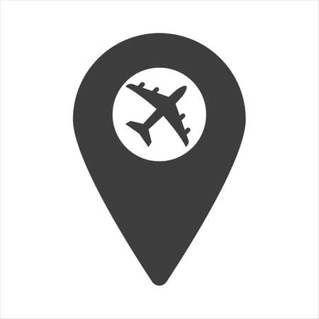 Illustration of a map mark icon with a planeのイラスト素材