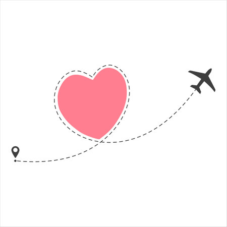 A Airplane flying in the white sky leaving behind a love shaped smoke trailのイラスト素材