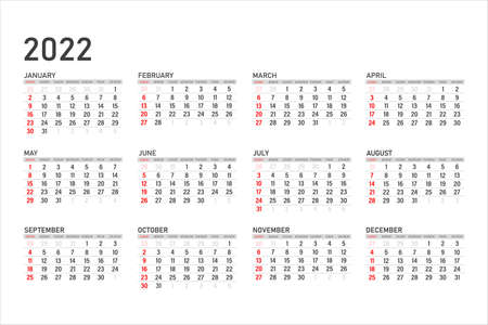 Calendar for 2022 isolated on white background. From Monday to Sunday. Business template. Vector illustrationのイラスト素材