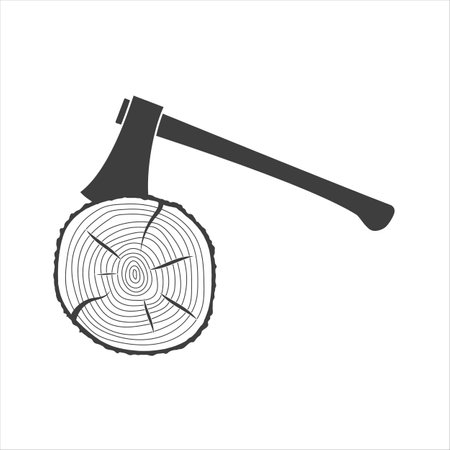 ax icon chopping log on white background.のイラスト素材