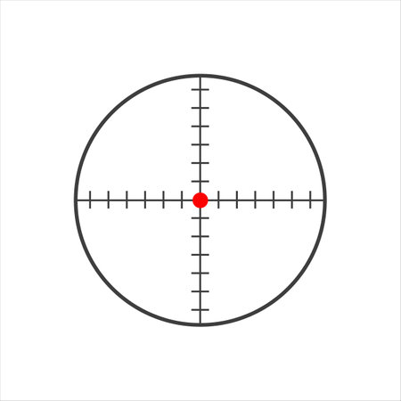 realistic sniper scope crosshairs view. sniper sight with marks measurement. sniper scope template isolated on transparent background. rifle optical sight.のイラスト素材