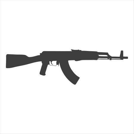 AK47 icon. Kalashnikov machine gun black silhouette. Vector illustration.のイラスト素材