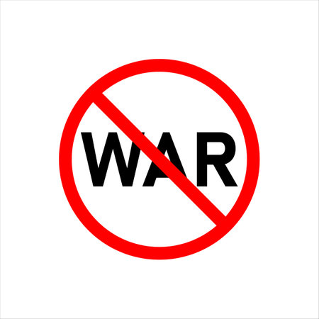 No war sign. Round red prohibition sign with a call to stop the war. Anti-war, peace appeal concept.のイラスト素材