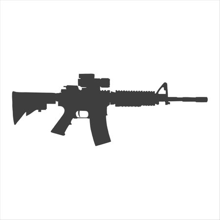 M 16 assault rifle in the m 4 special Forces modification. The icon is made using lines and contoursのイラスト素材