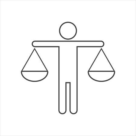 Businessman Holding Scales icon. Man hold Balance logo vector.のイラスト素材