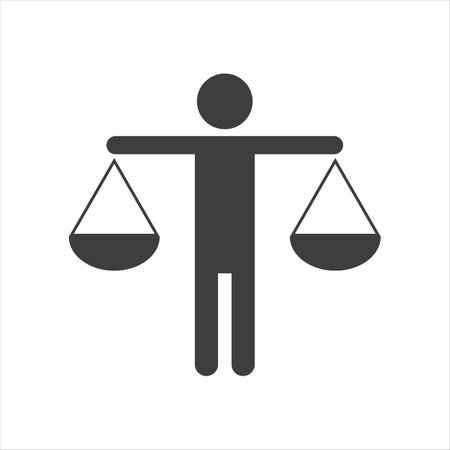 Businessman Holding Scales icon. Man hold Balance logo vector.のイラスト素材