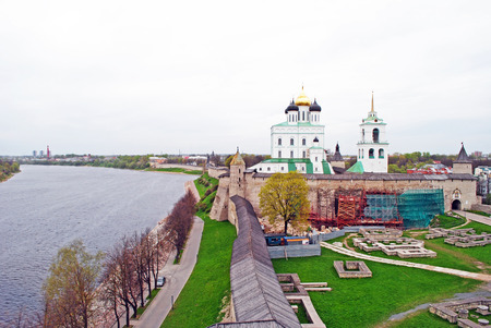 Pskov fortress on Velikaya River, Russian Federationのeditorial素材