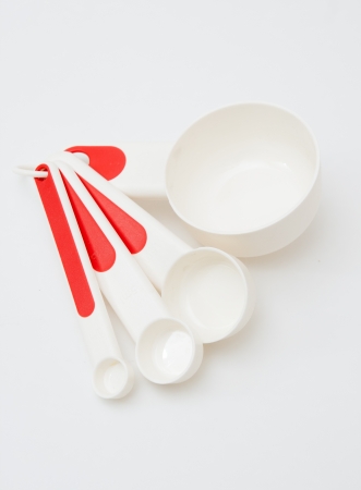 Measuring spoons on a white backgroundの写真素材