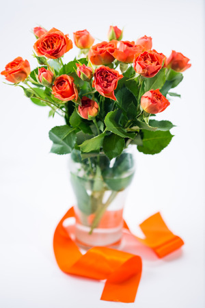 orange roses on vase の写真素材