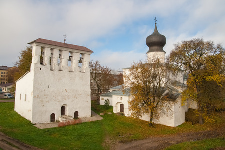 Medieval orthodox church in autumn. Pskov, Russia.の写真素材